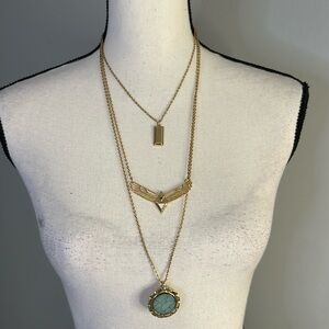Gold Chain 3 Tri Necklace Faux Turquoise Stone Fashion Jewelry Necklace